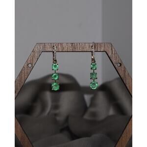14k Yellow Gold Emerald & Diamond Earrings 3.16G / 1.2in